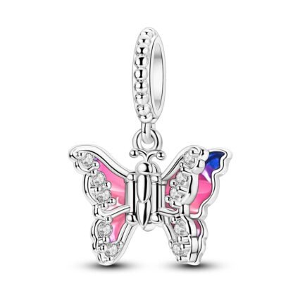 Silver Butterfly Pink Prism Charm