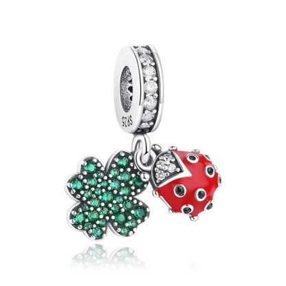 Green Clover Red Ladybug Charm