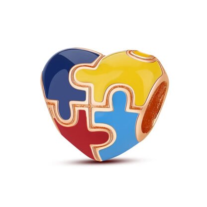 Rose Gold Colorful Puzzled Heart Charm