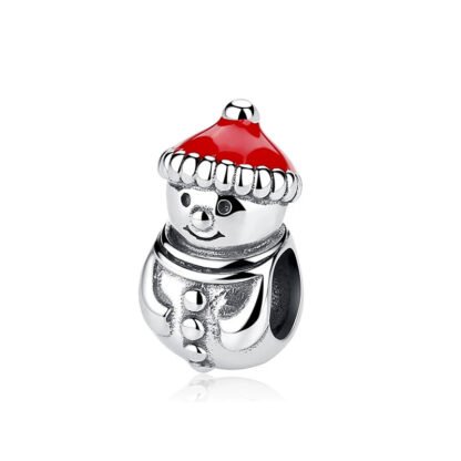 Silver Snowman Red Hat Christmas Charm