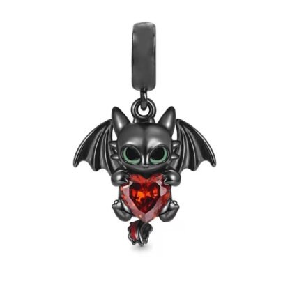 Black Baby Bat Demon Orange Heart Gem Charm