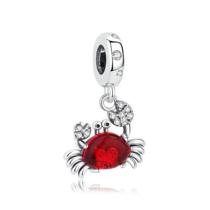Silver Crab Red Shell Gem Charm