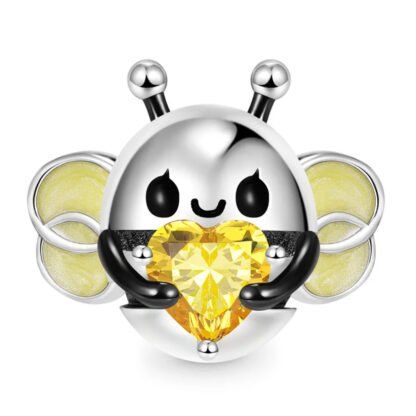 Silver Baby Honey Bee Yellow Heart Gem Charm