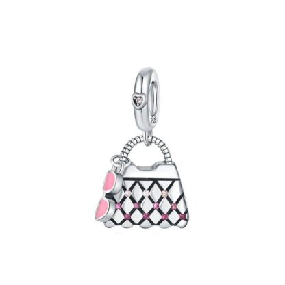 Silver Pink Stylish Purse and Sunglasses Charm