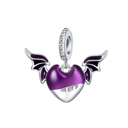 Silver Purple Vampiric Bat Heart Charm