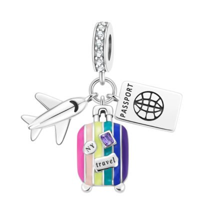 Rainbow Luggage Plane Passport NY Travelling Charm