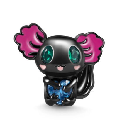 Black Cute Axolotl Blue Heart Gem Charm