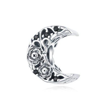 Silver Black Crescent Rose Moon Charm