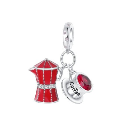 Silver Red Coffee Maker Cup Charm