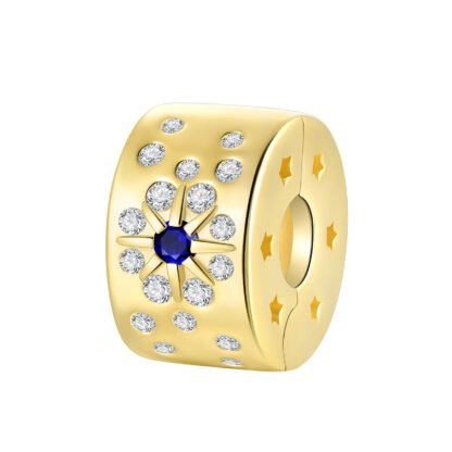 Gold Solid Blue and White Gems Stars Charm
