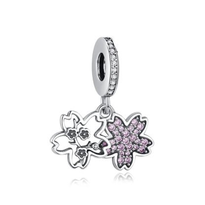 Silver Cherry Blossoms Pink Gems Charm