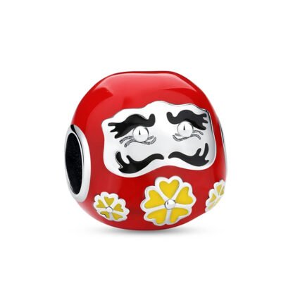 Old Man Yellow Flowers Red Daruma Doll Charm