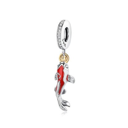 Silver Koi Orange Scales Eating Gold Coin Charm