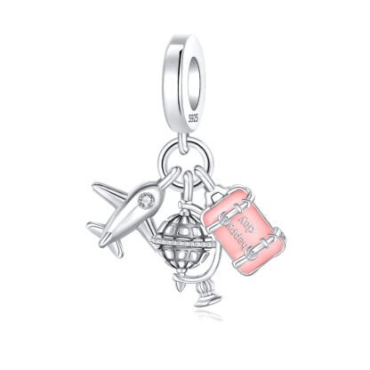 Silver Travelling Kit Plane Globe Luggage Charm