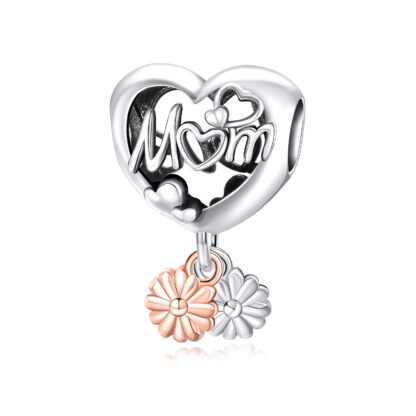 Silver Mom Hear Double Daisies Charm