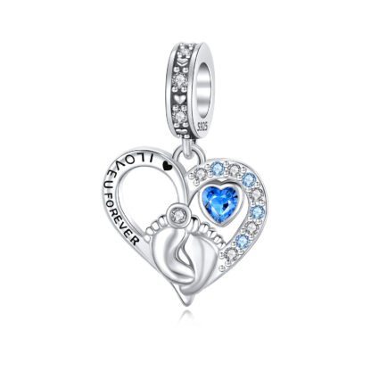 Silver Blue Heart Gems Forever Love Charm