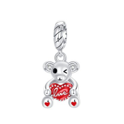 Silver Winking Monkey Love Heart Charm