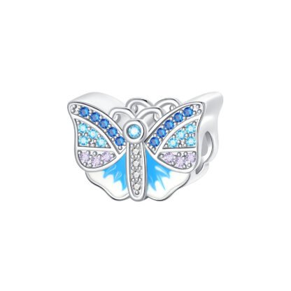Silver Blue Small Butterfly Sparking Wings Charm