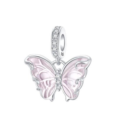 Silver Elegant Pink Butterfly Charm