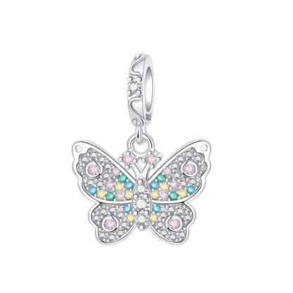 Silver Dreamy Multicolored Gems Butterfly Charm
