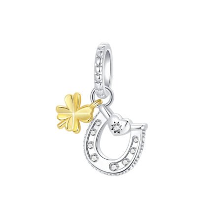 Lucky Silver Horseshoe Gold Clover Charm