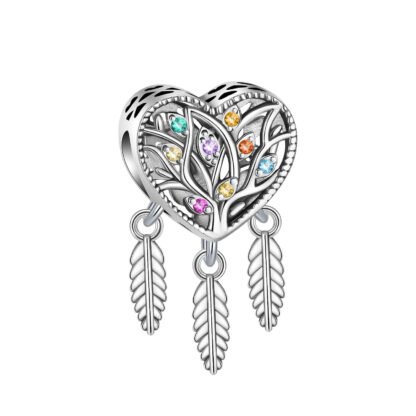 Silver Rainbow Tree Of Life Heart Dreamcatcher Charm