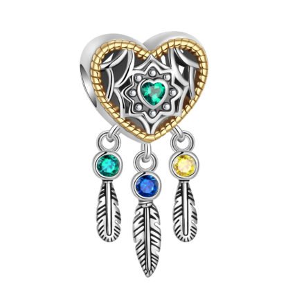 Silver Gold Hear Green Heart Gem Dreamcatcher Charm