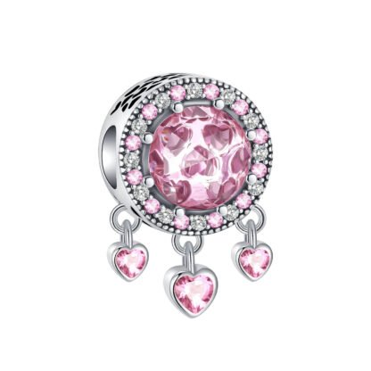 Silver and Pink Ornate Hearts Cluster Charm