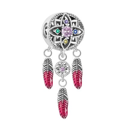 Silver Red Feather Tips Dreamcatcher Charm