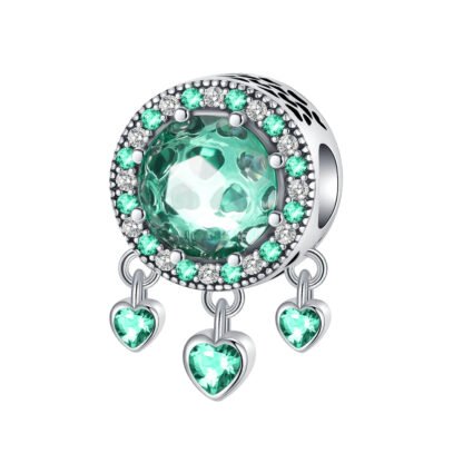 Silver and Green Ornate Hearts Cluster Charm