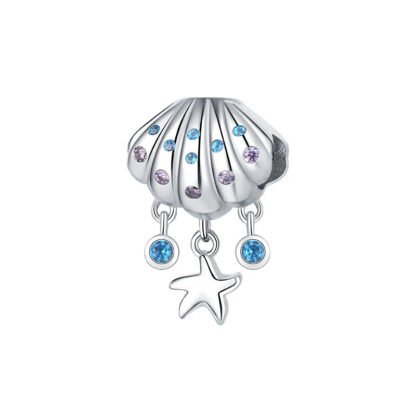Silver Seashell Blue Gems Starfish Charm