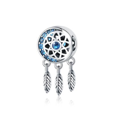 Silver Blue Crescent Moon Dreamcatcher Charm