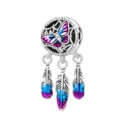 Silver Violet Blue Hues Butterfly Dreamcatcher Charm