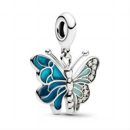 Ornate Teal Butterfly 2 Different Wings Charm