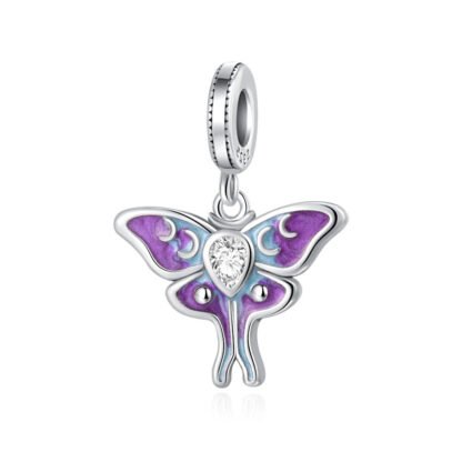 Silver Violet Blue Moth White Gem Charm