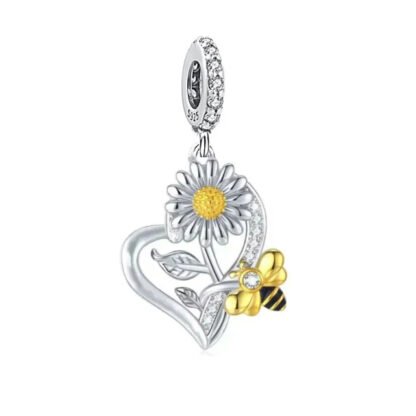 Silver Daisy Golden Small Bee Nature Charm