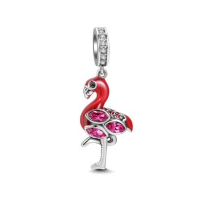 Red Flamingo Pink Gems Charm