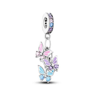 Three Pink Purple Blue Butterflies Charm