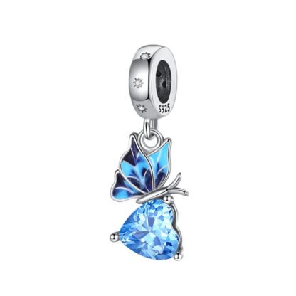 Blue Butterfly Heart Gem Charm