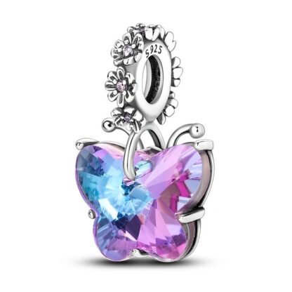 Flowers Blue Pink Prismatic Butterfly Charm