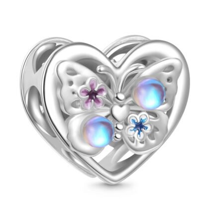 Silver Heart Artistic Flowery Butterfly Charm