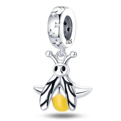 Silver Yellow Firefly Charm