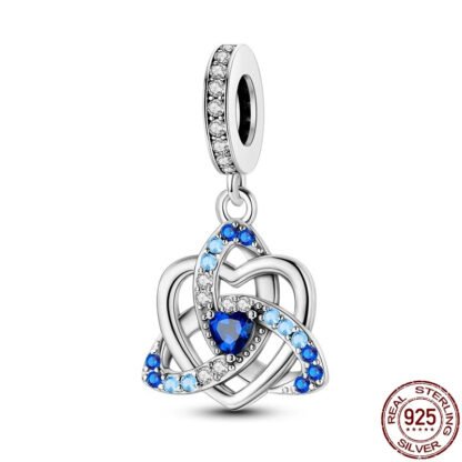 Silver Celtic Knot Blue Gems Heart Charm