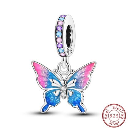 Silver Sparkly Blue Pink Hues Butterfly Charm