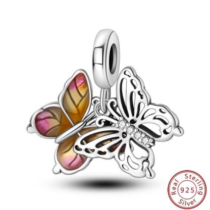 Silver Double Butterflies Autumn Brown Charm