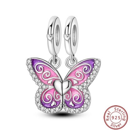 Silver Pretty Pink Purple Butterfly Charm