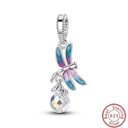 Silver Prismatic Dragonfly Disco Ball Charm