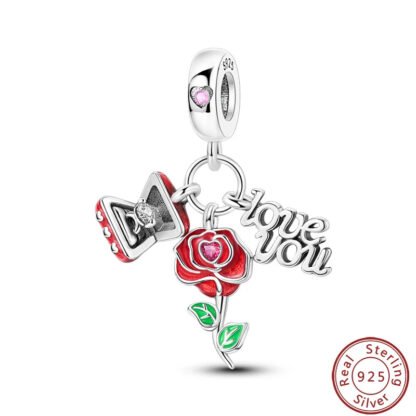 Romantic Red Rose Ring Love You Charm