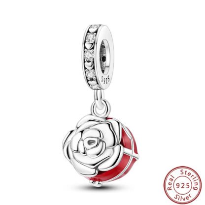 Silver Red Rose Bud Charm