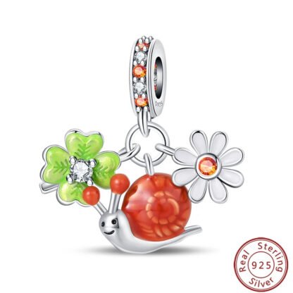 Orange Garden Flower Snail Green Clover Charm